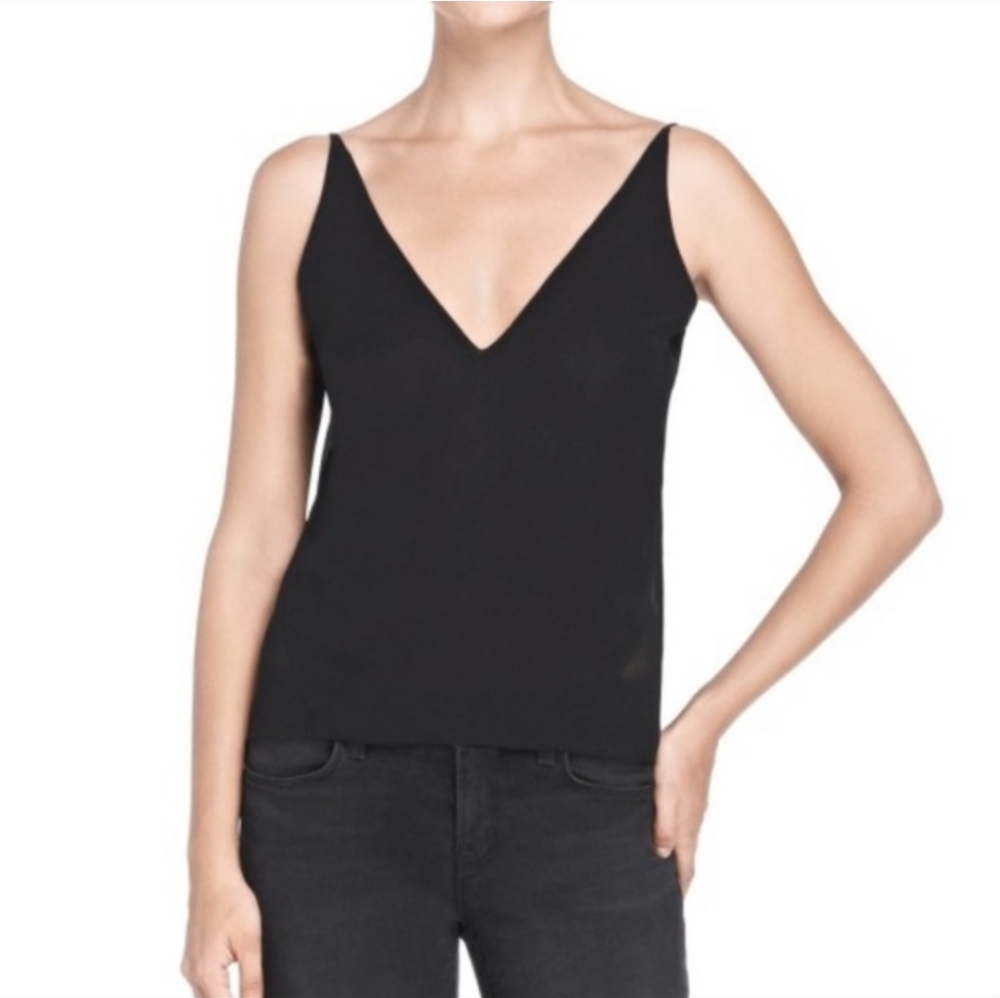 J Brand Lucy Black V-Neck Camisole Sheer Medium Tank Top Spaghetti Straps